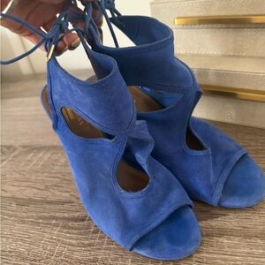 Aquazzura Blue Suede Sandals with Ankle Ties